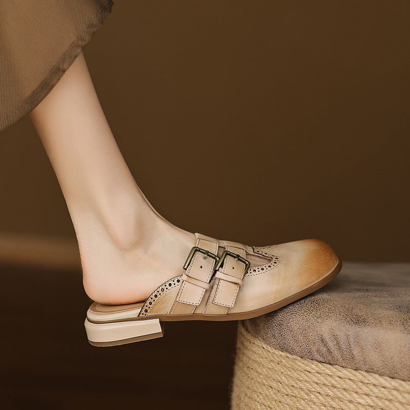 Womens Genuine Leather Mules Slip-On Comfortable