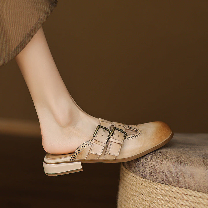 Womens Genuine Leather Mules Slip-On Comfortable