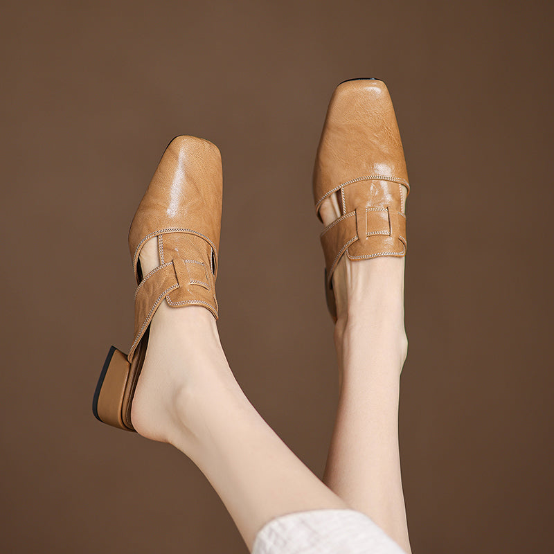 Womens Leather Mules Genuine Leather Slip-On