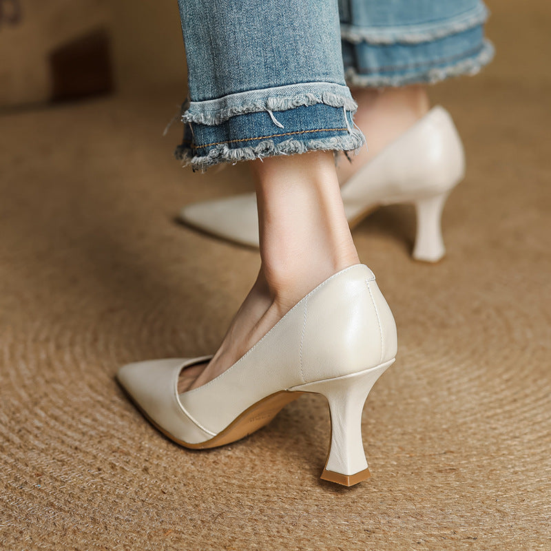 Womens Genuine Leather Heels Classic Fit