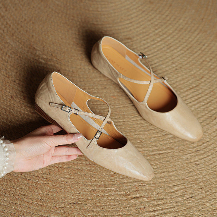Womens Leather Flats Genuine Material