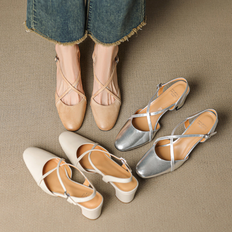 Womens Slingback Shoes Genuine Leather