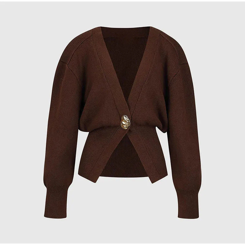 Womens V-Neck Sweater Cardigan Buttoned Elegant Fit