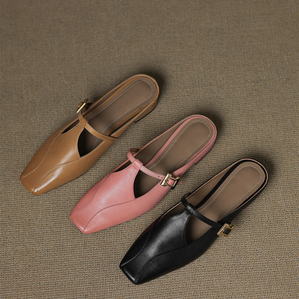Womens Leather Mules Genuine Leather Slip-On