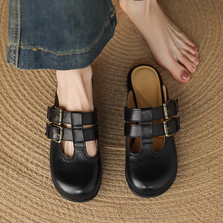 Womens Genuine Leather Mules Slip-On Comfortable