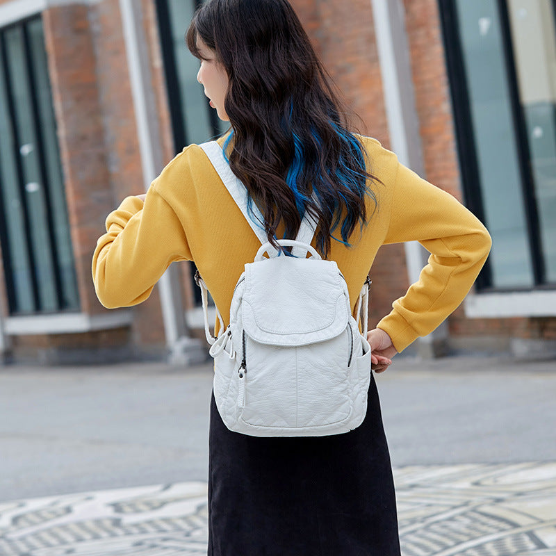 Unisex Backpack Soft Leather Spacious Storage