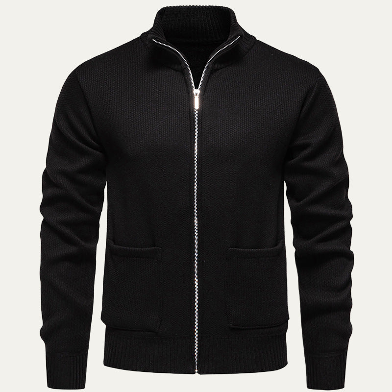 Mens Knit Cardigan Textured Diagonal Zip Front