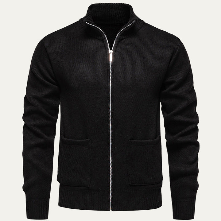 Mens Knit Cardigan Textured Diagonal Zip Front