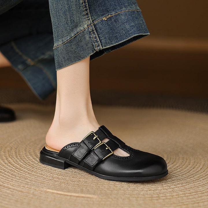 Womens Genuine Leather Mules Slip-On Comfortable
