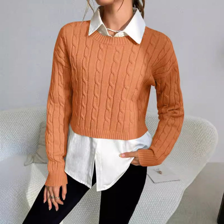 Womens Crewneck Sweater Cable Knit Short Sleeve
