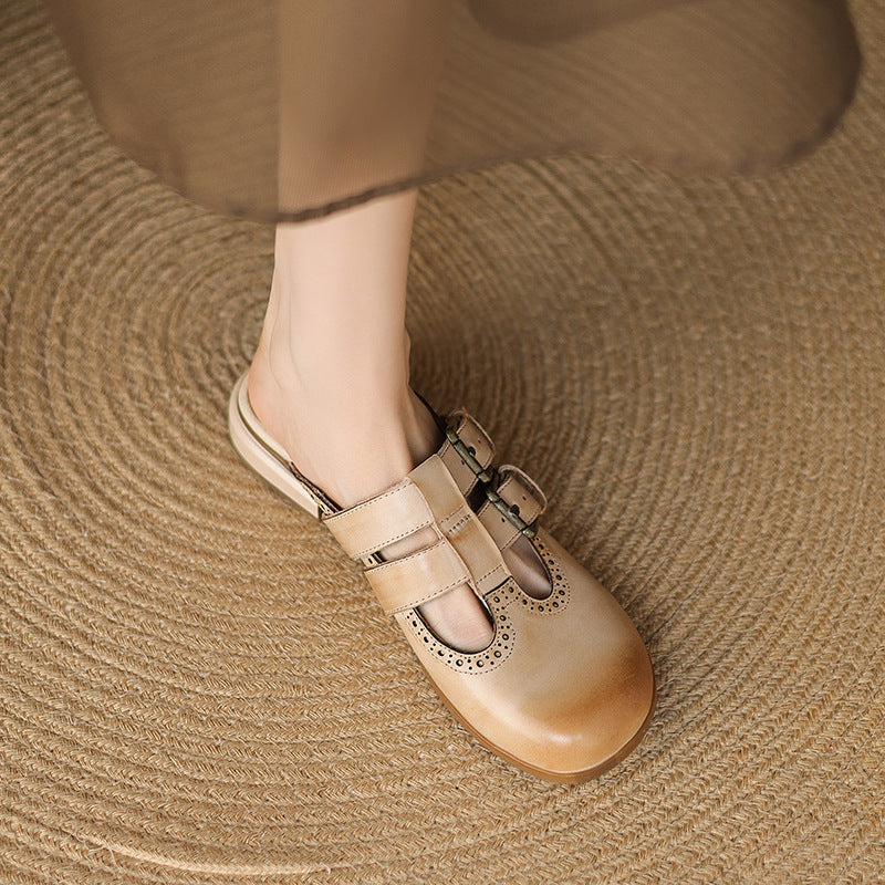 Womens Genuine Leather Mules Slip-On Comfortable