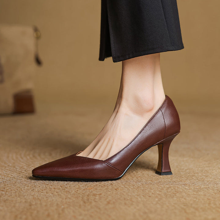Womens Genuine Leather Heels Classic Fit