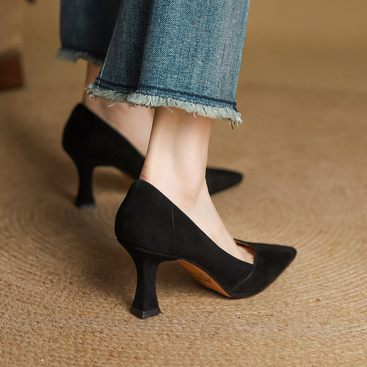 Womens Genuine Leather Heels Classic Fit