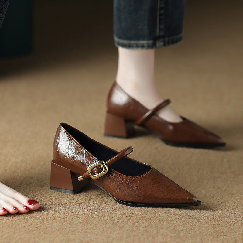 Womens Block Heel Shoes with Adjustable Strap