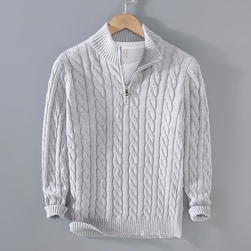 Mens Sweater Cotton Half-Zip Collar