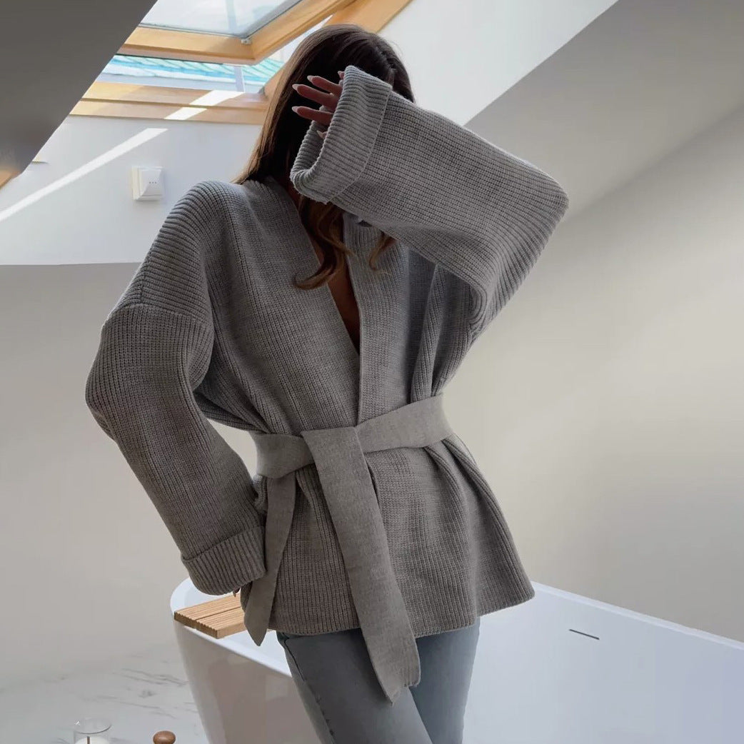 Womens Cable Knit Wrap Sweater Soft Fit