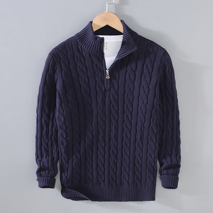 Mens Sweater Cotton Half-Zip Collar