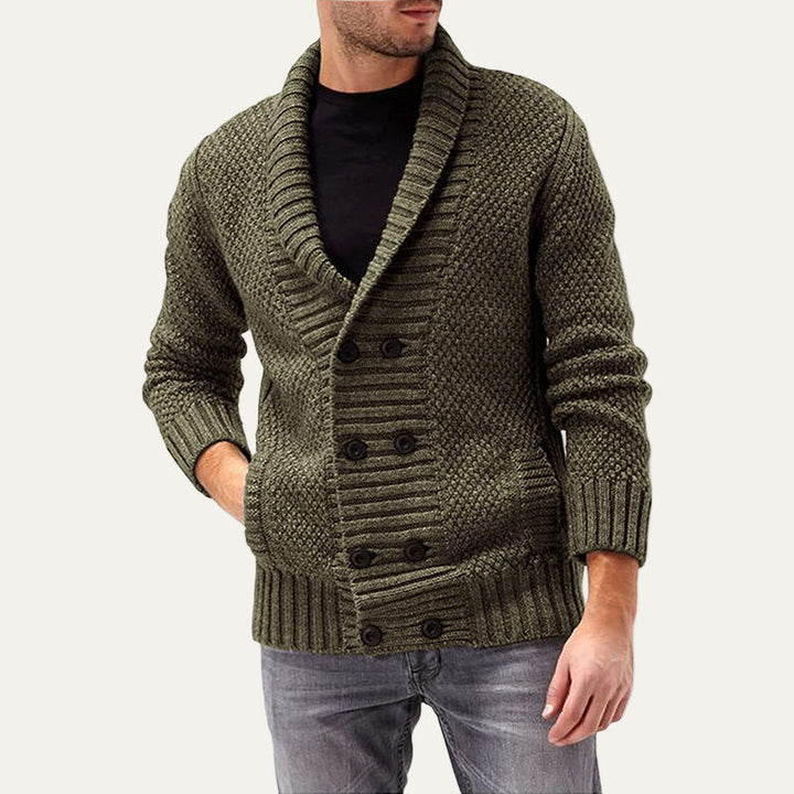Mens Cardigan Chunky Rib Knit Double Breasted