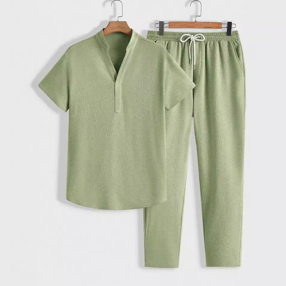 Womens Two-Piece Shirt and Pants Set Casual Short Sleeve