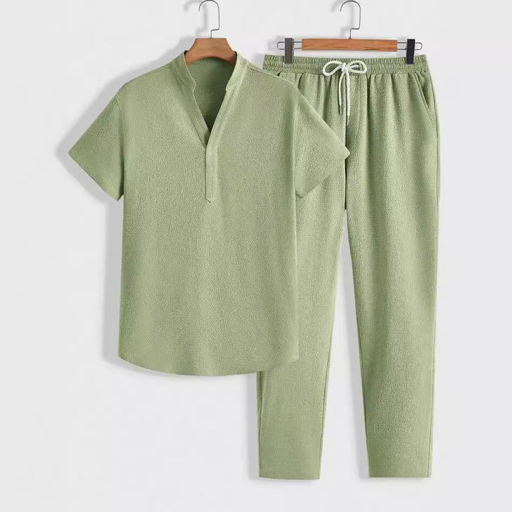 Womens Two-Piece Shirt and Pants Set Casual Short Sleeve
