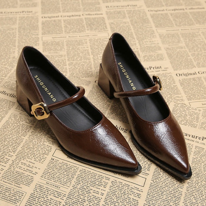 Womens Block Heel Shoes with Adjustable Strap
