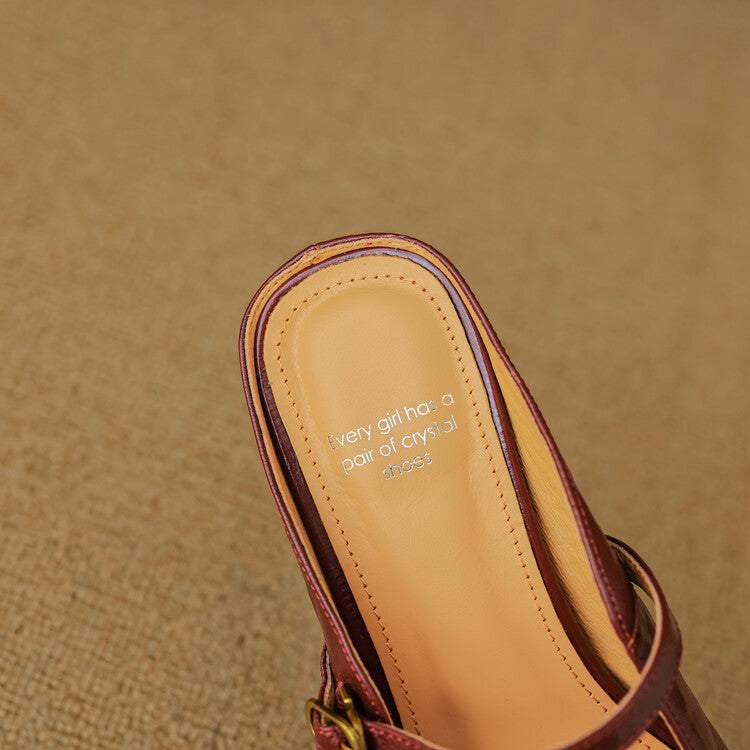 Womens Leather Mules Genuine Leather Slip-On