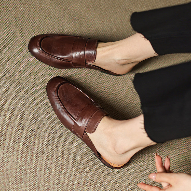 Womens Genuine Leather Mules Slip-On Comfortable