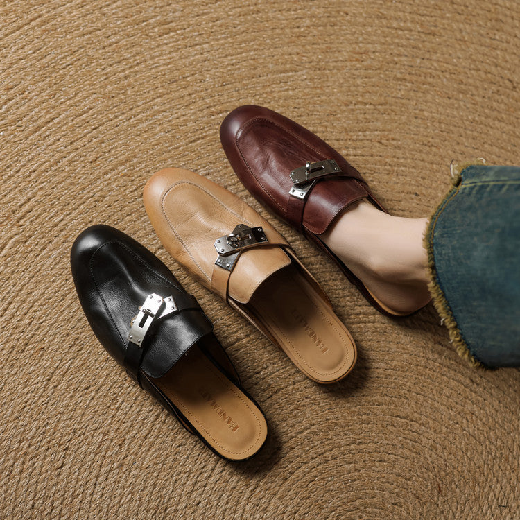 Womens Leather Mules Genuine Leather Slip-On