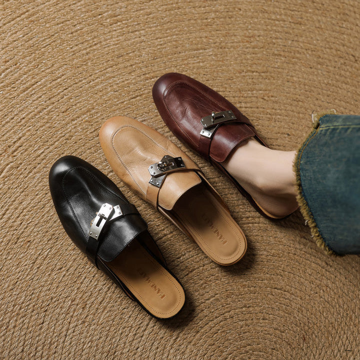 Womens Leather Mules Genuine Leather Slip-On