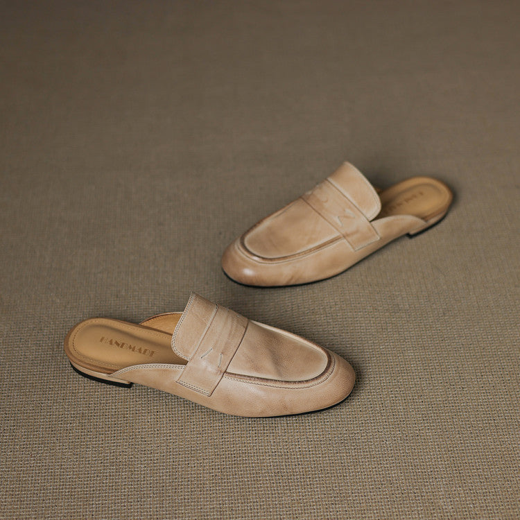 Womens Genuine Leather Mules Slip-On Comfortable