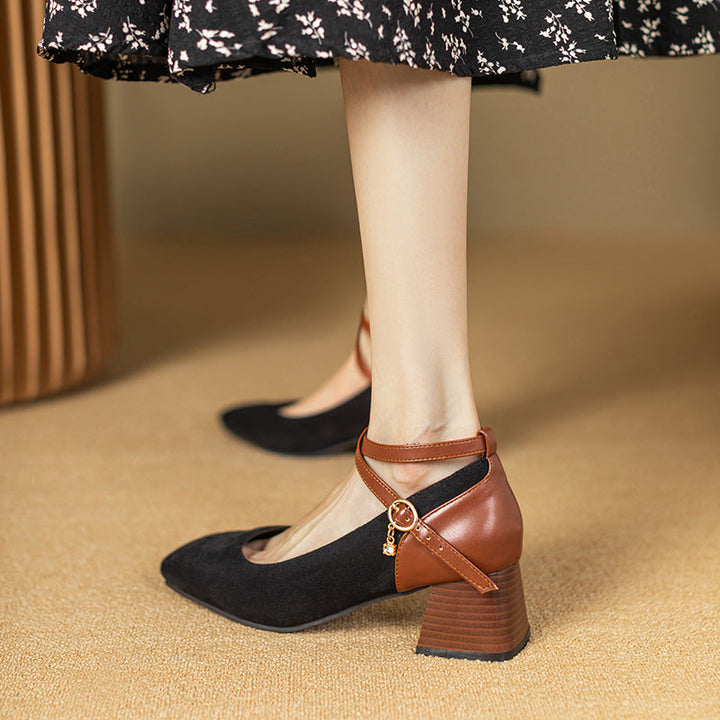 Womens Suede Heels Pointed Toe Classic Fit