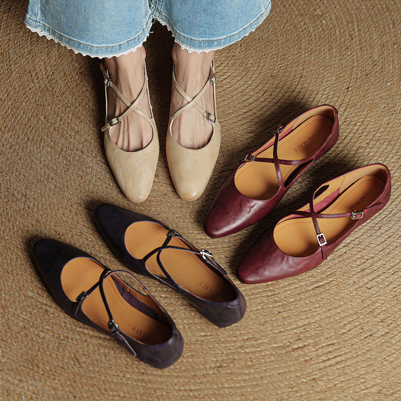 Womens Leather Flats Genuine Material
