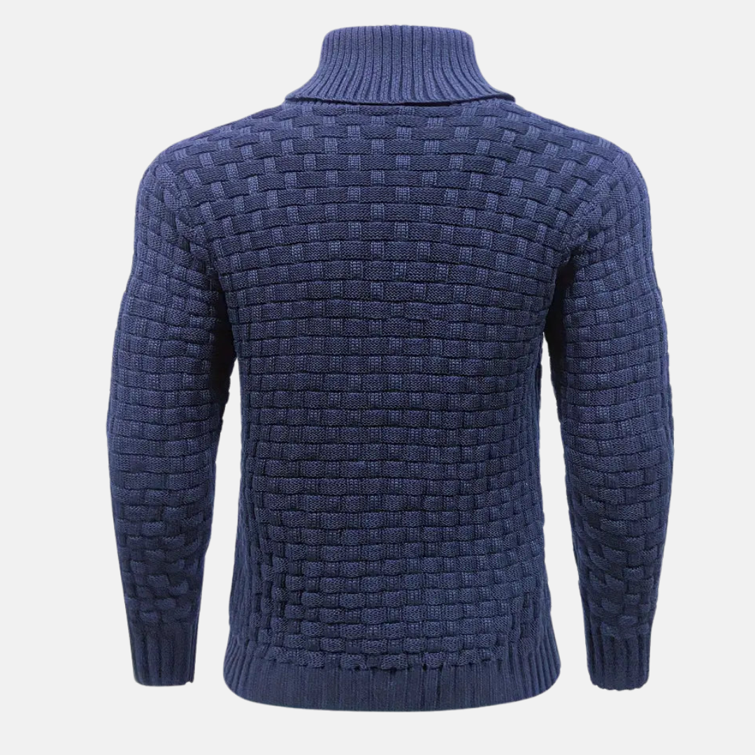Mens Sweater Basketweave Knit Collar