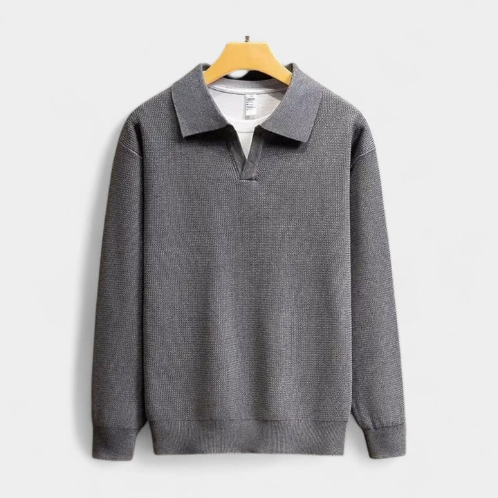 Mens Knitted Polo Sweater Long Sleeve Classic Collar