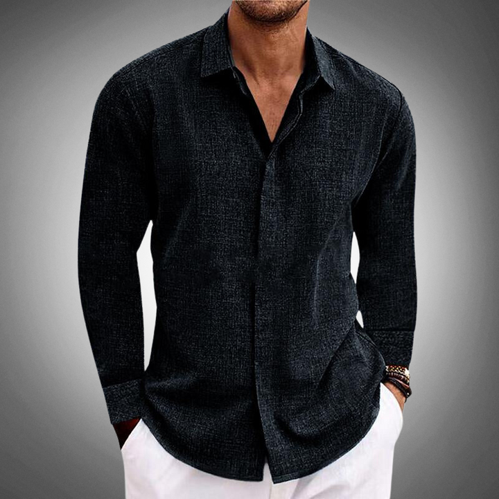 Mens Long Sleeve Button Shirt Relaxed Fit - BritishMode