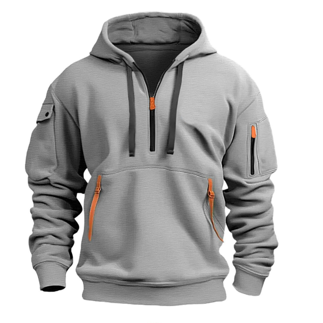 Mens Quarter-Zip Hoodie Streetwear Casual Fit