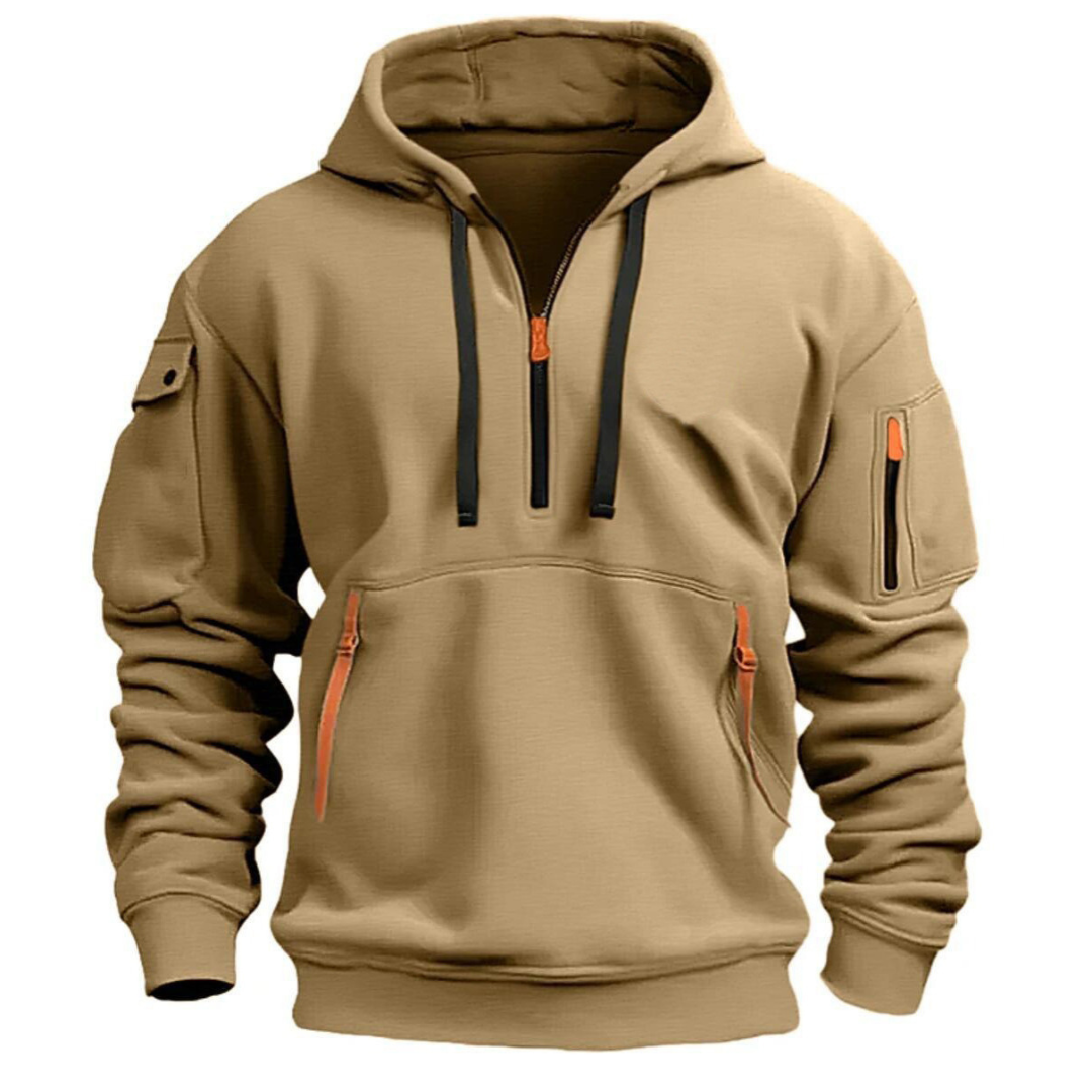 Mens Quarter-Zip Hoodie Streetwear Casual Fit