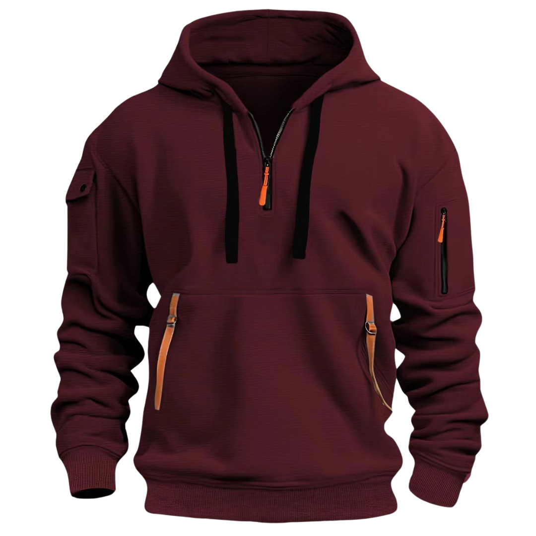 Mens Quarter-Zip Hoodie Streetwear Casual Fit