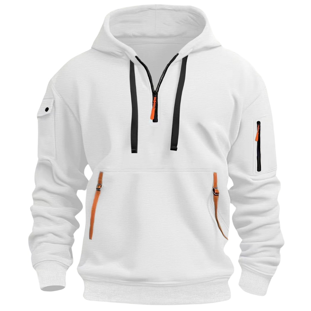 Mens Quarter-Zip Hoodie Streetwear Casual Fit