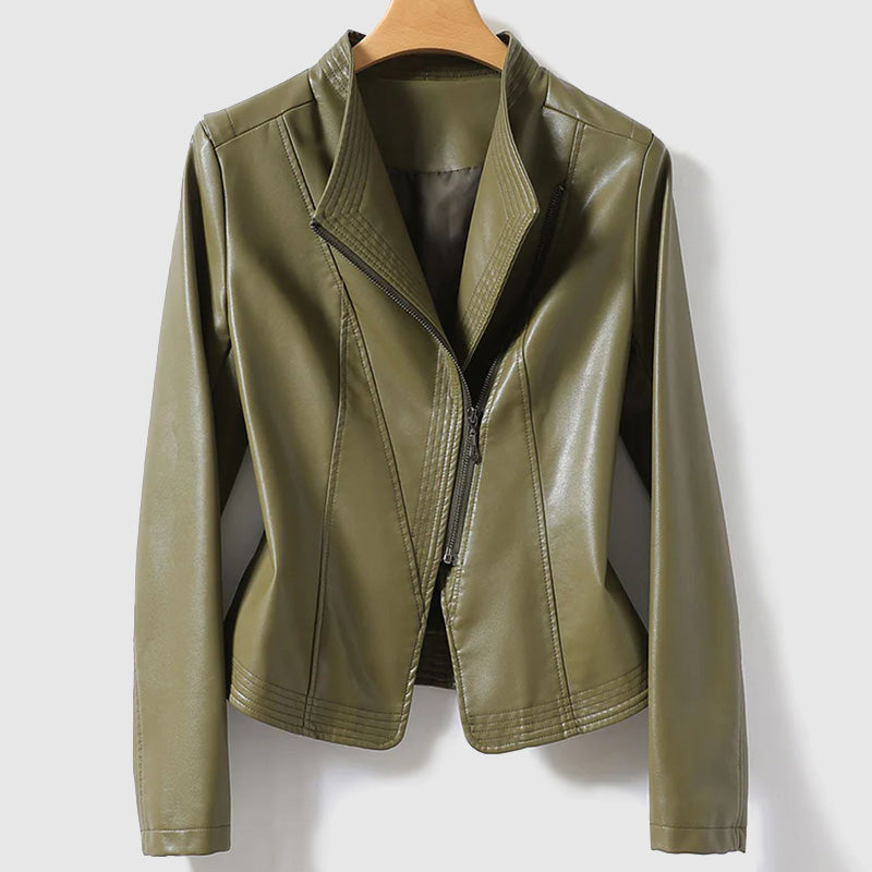 Womens Vegan Leather Zip Jacket Chic Fit - BritishMode