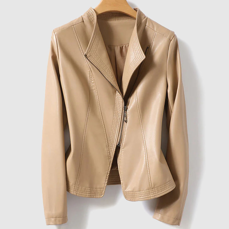 Womens Vegan Leather Zip Jacket Chic Fit