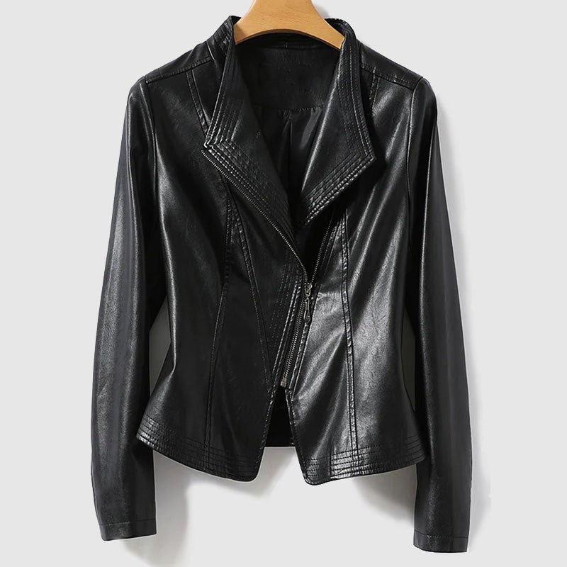 Womens Vegan Leather Zip Jacket Chic Fit
