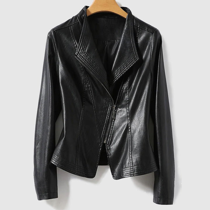 Womens Vegan Leather Zip Jacket Chic Fit