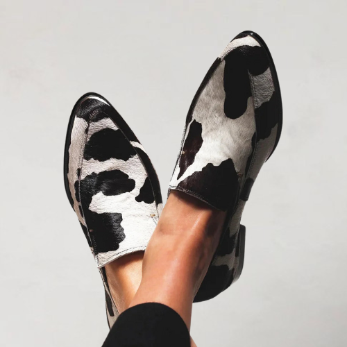 Womens Loafers Faux Leather Pointed Toe Low Block Heel - BritishMode