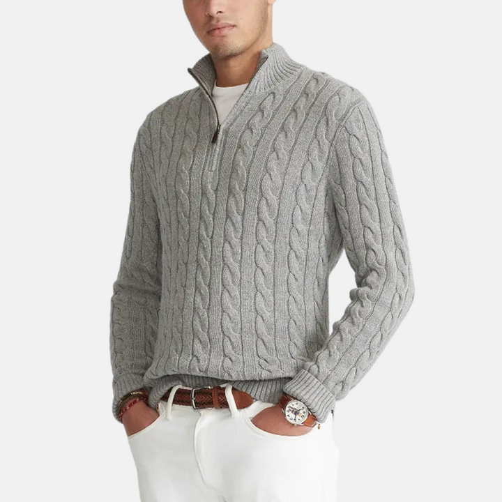 Mens Knitted Sweater Cable Knit Half-Zip Style