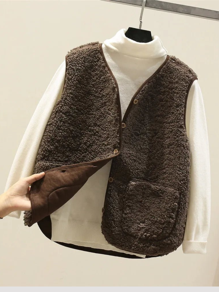 Womens Lightweight Fleece Vest Soft Teddy with Pockets - BritishMode