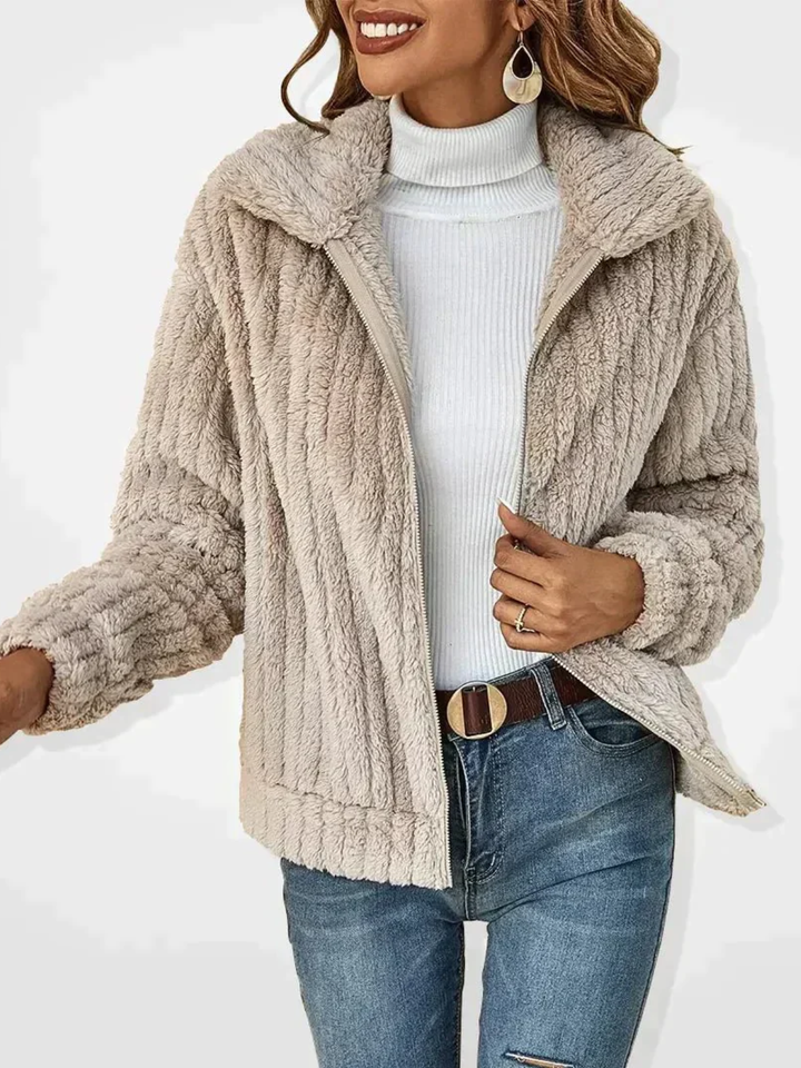 Womens Teddy Fleece Cardigan Plush Zip-Up Cozy Fit - BritishMode