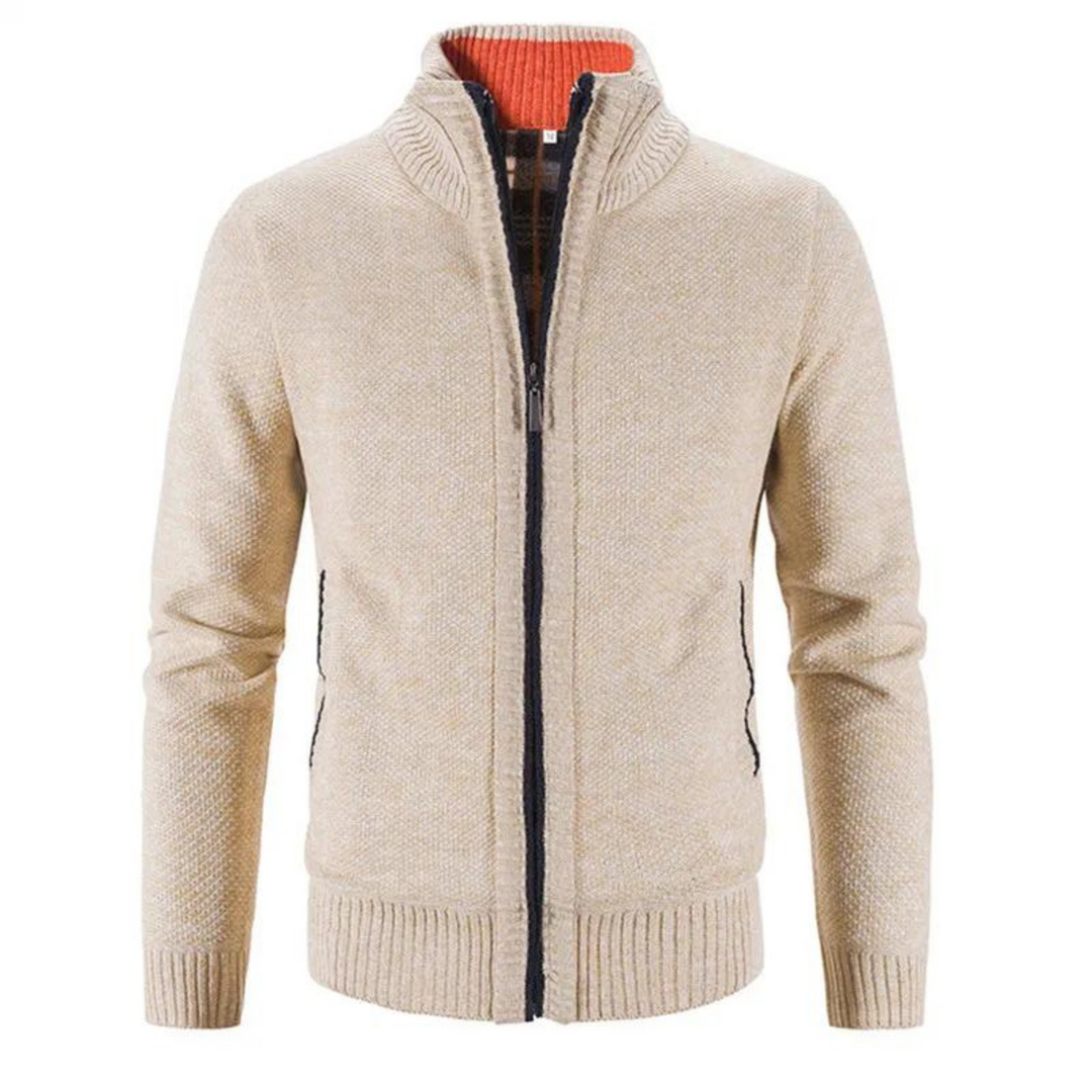 Womens Zip-Up Cardigan Structured Mock Neck Knit