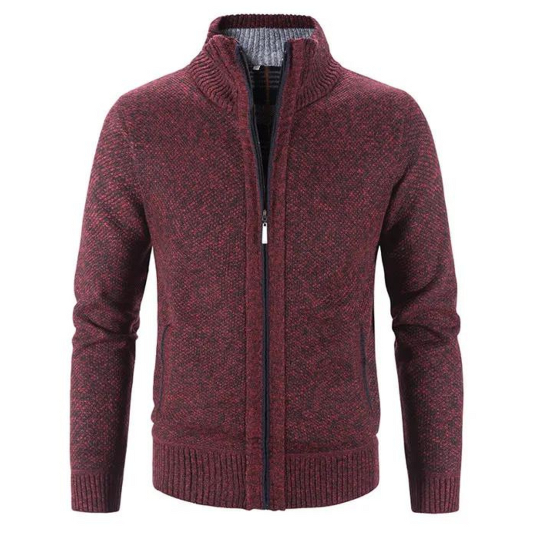 Womens Zip-Up Cardigan Structured Mock Neck Knit
