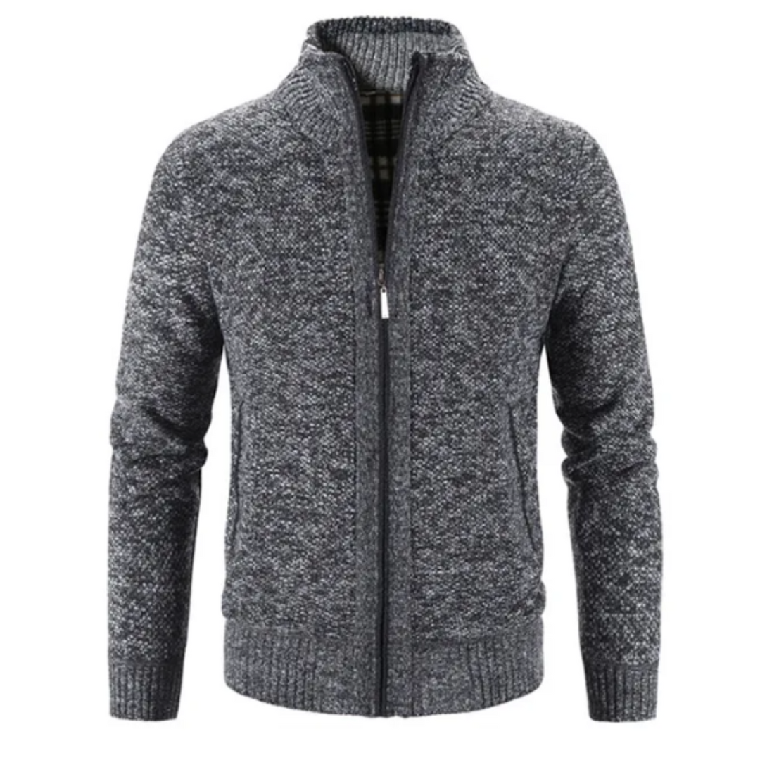 Womens Zip-Up Cardigan Structured Mock Neck Knit